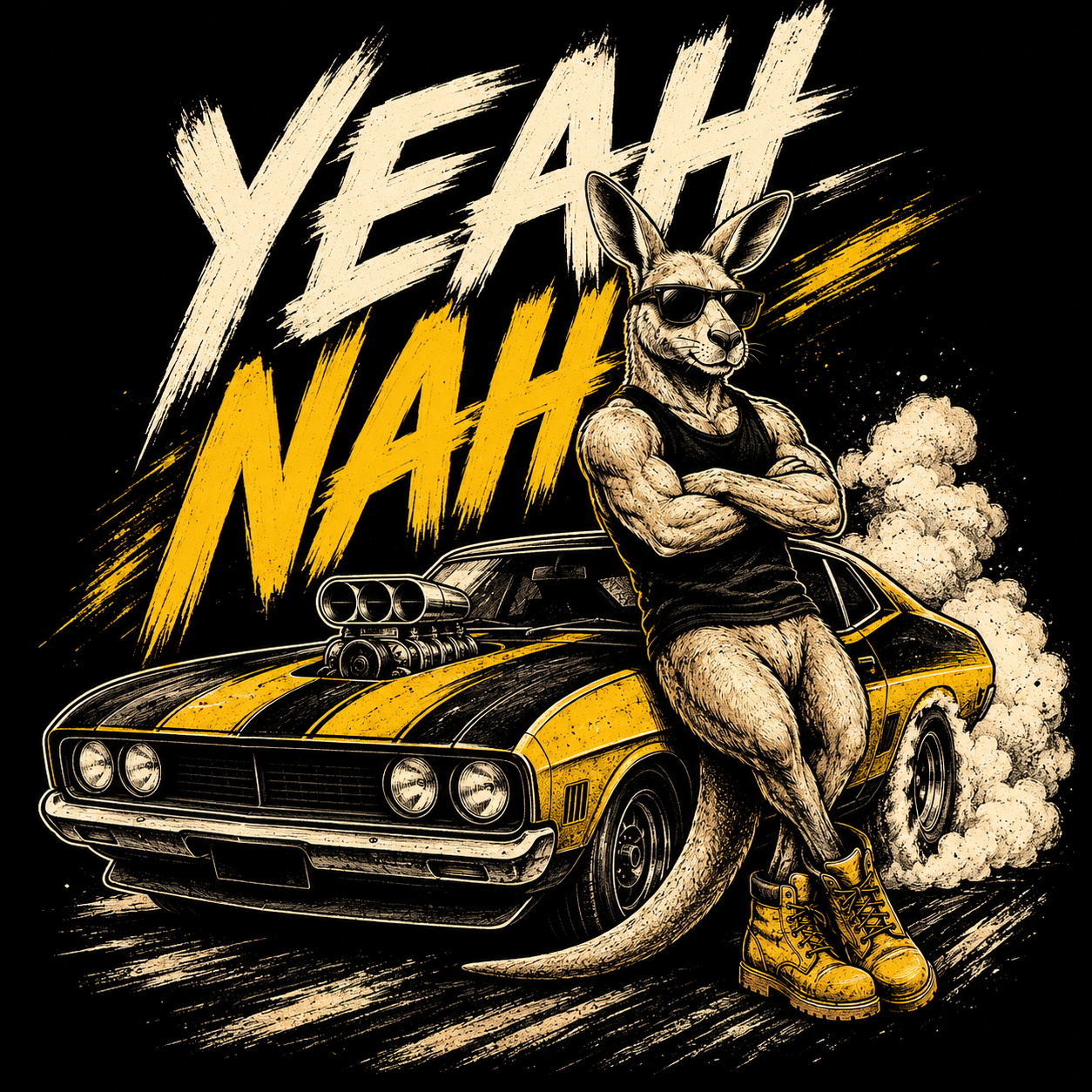 Yeah Nah Muscle Roo Graphic T-Shirt – Australian Muscle Car Tee